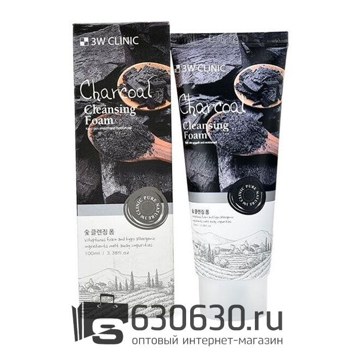 Глубокоочищающая пенка для сужения пор  3W Clinic "Charcoal Cleansing Foam" 100 ml